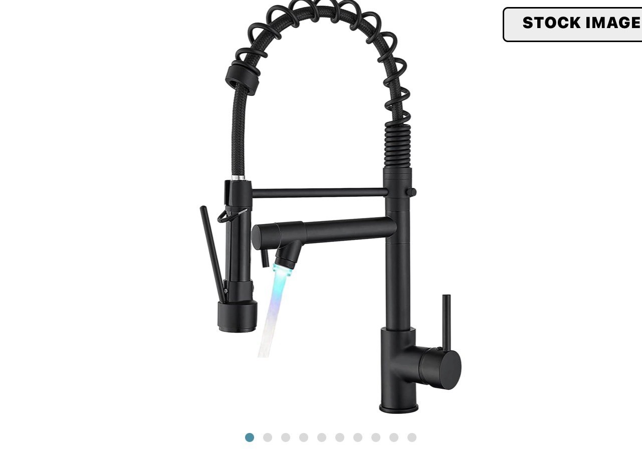 BESY LED Kitchen Faucet Black Brass High Arc Pull Down Sprayer Single Lever