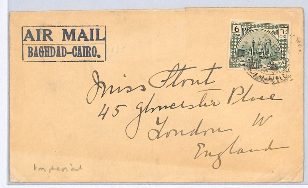 IRAQ Air Mail Cover *IMPERIAL AIRWAYS* Baghdad-Cairo 1928 London {samwells}WZ173