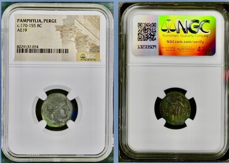 Ancient Greece Perge Pamphylia 170BC-155BC NGC Genuine Coin AE19