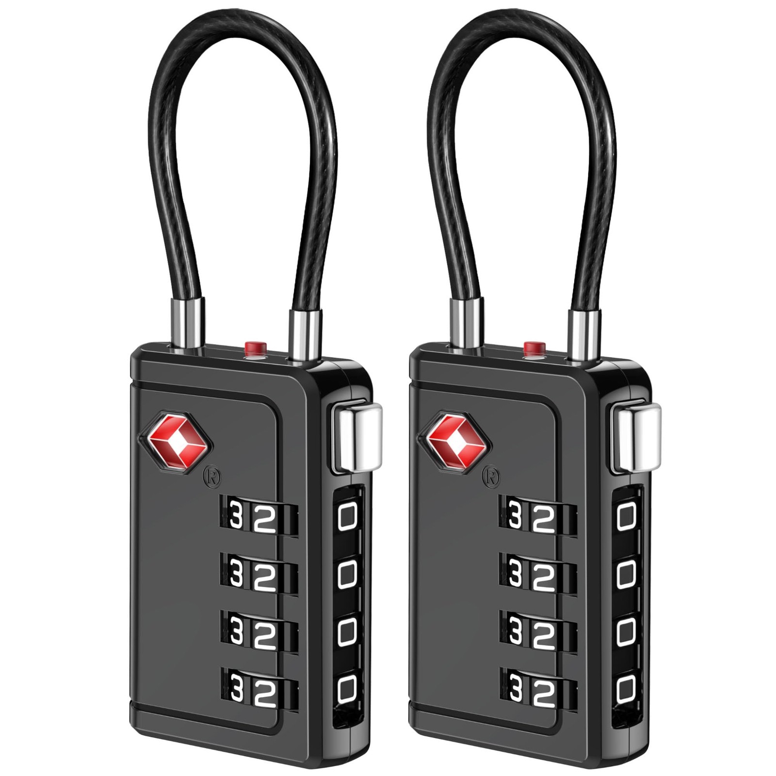 Puroma TSA Approved Luggage Travel Locks with Open Alert Indicator, 4 Black 