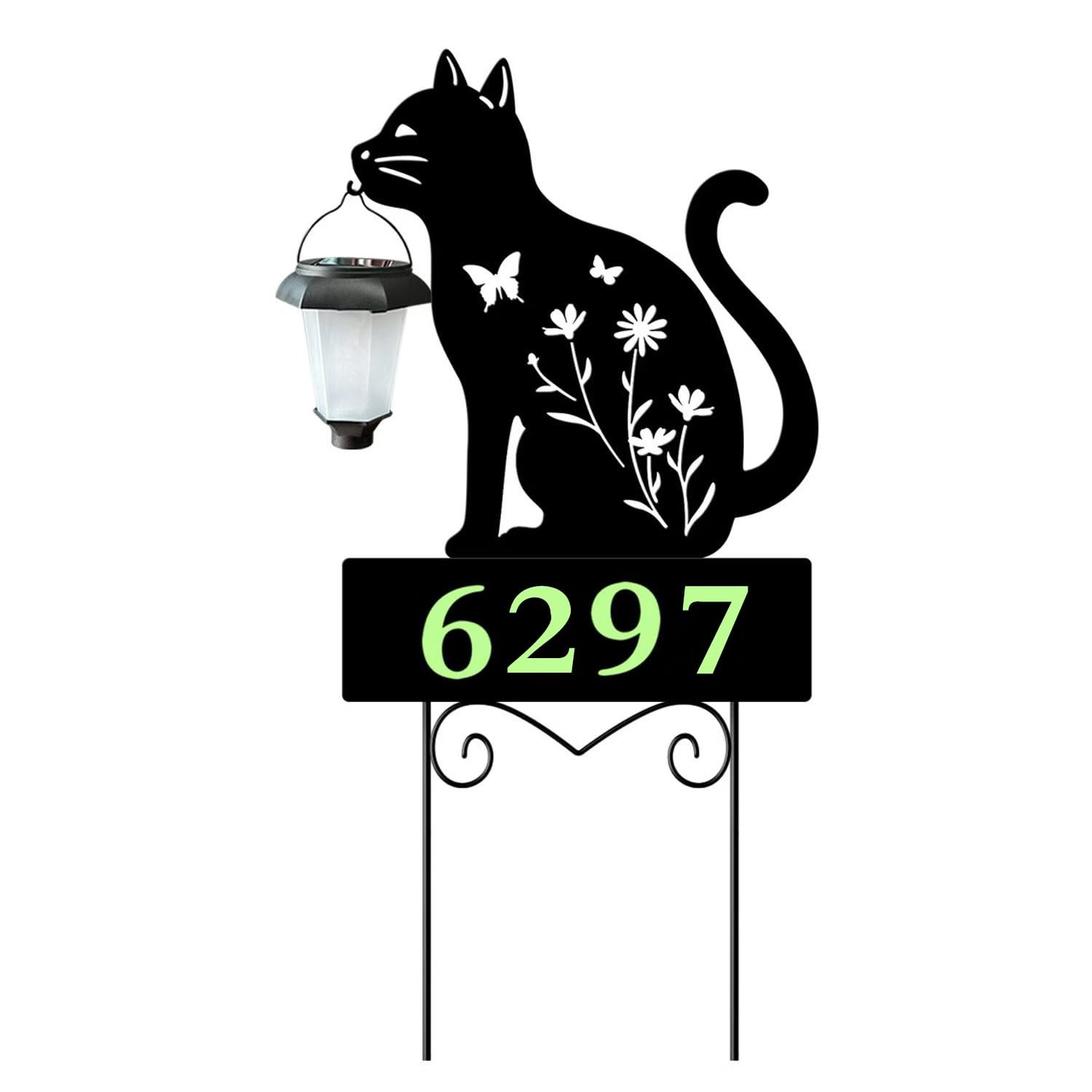 Solar Cat Garden Stakes Cat Holding Solar Lantern Decor Stakes Animal Yard De...