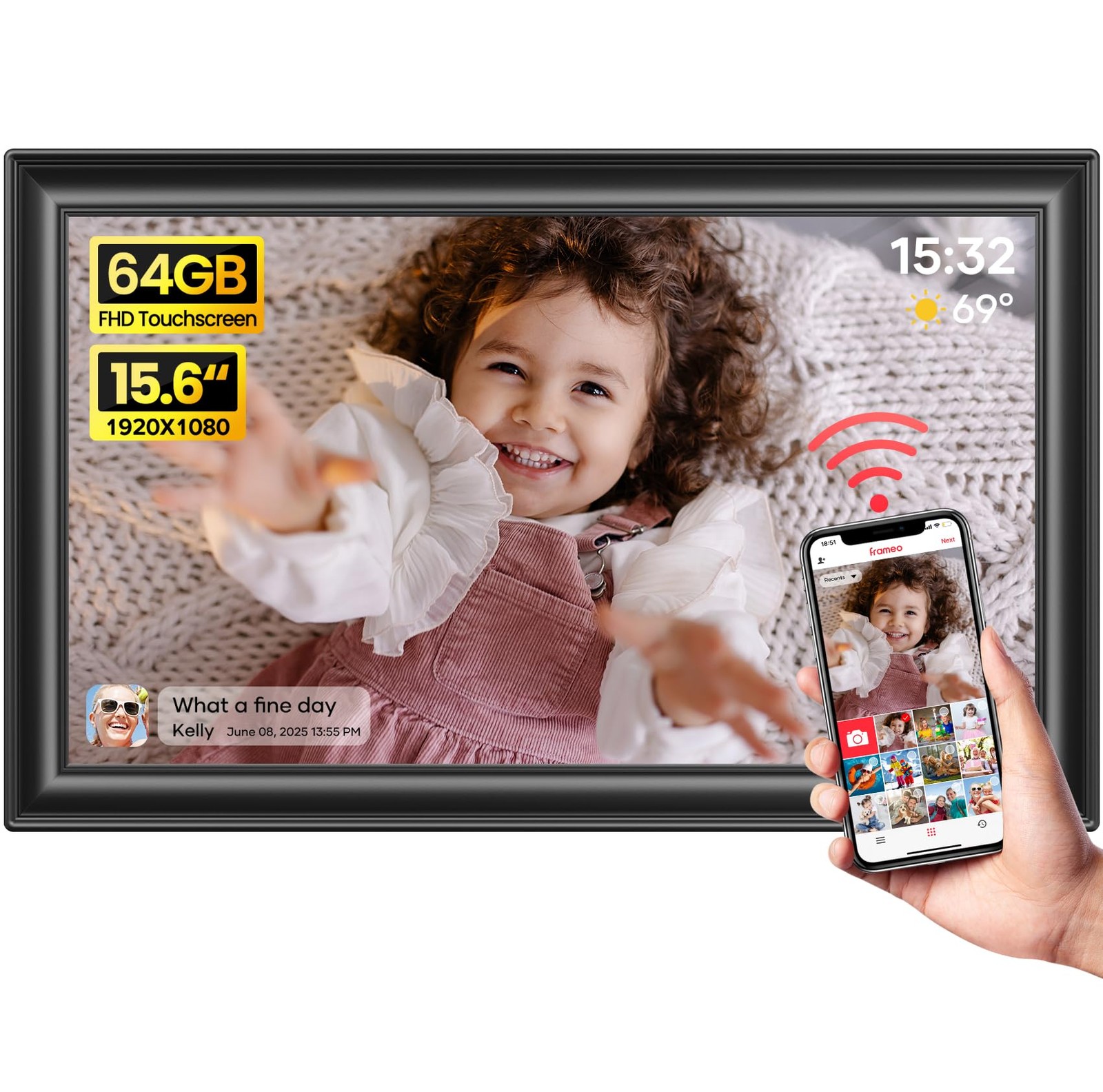 64GB 15.6" Frameo Digital Picture Frame WiFi, Large Electronic Photo Frames 1...