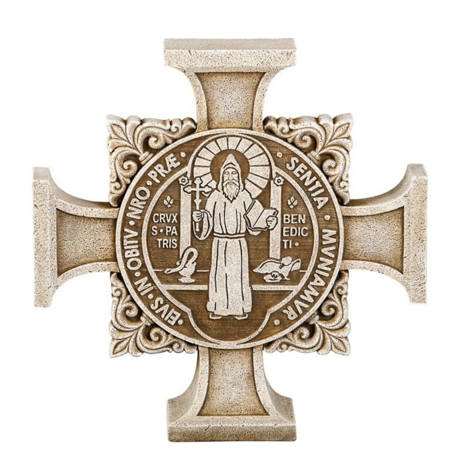 Avalon Gallery Saint Benedict Stepping Stone Cross, Stone Resin, 11"
