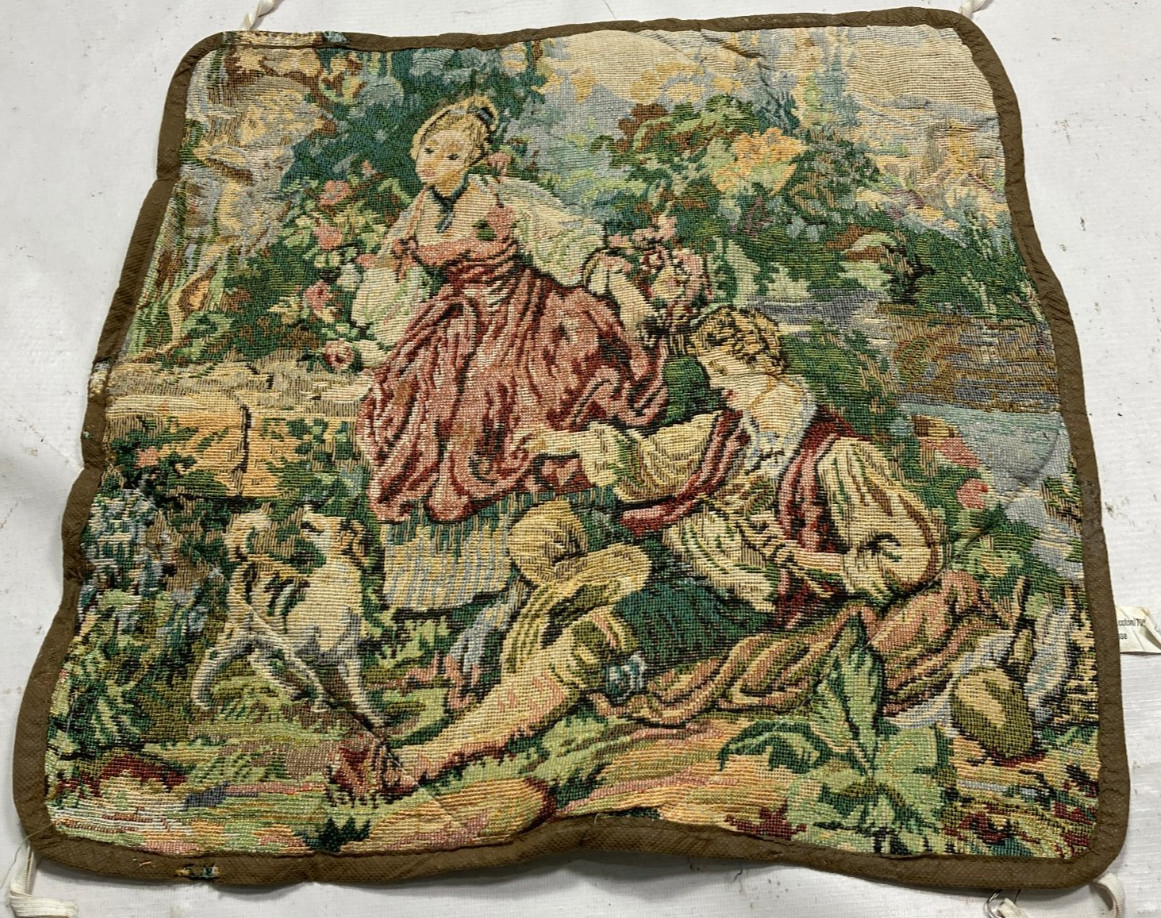 Vintage French Beautiful Romantic Pastoral Scene Wall Hanging Tapestry 49x47 cm