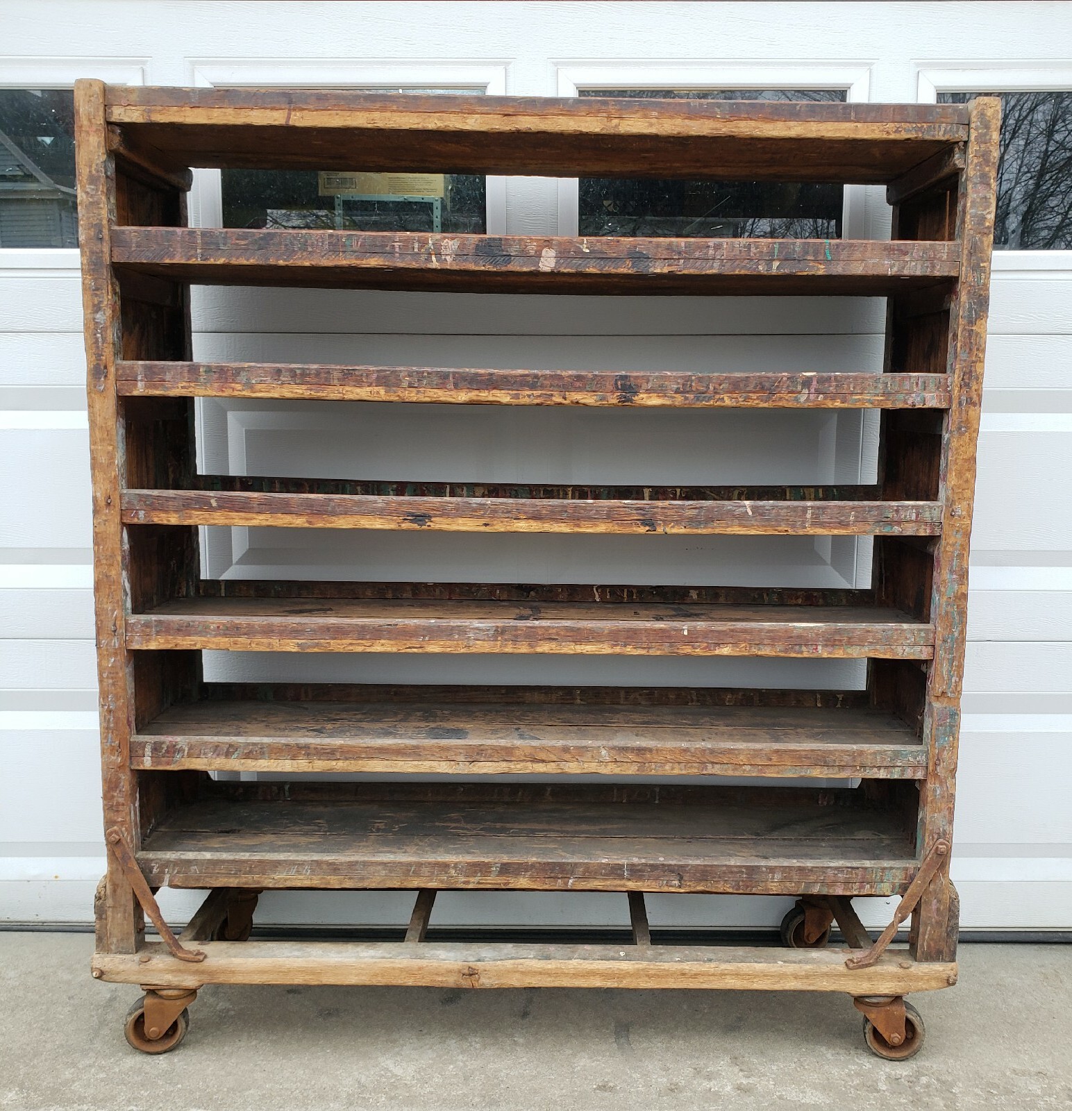 Antique Vintage Endicott Johnson Industrial Rack Shelf Shoe Factory Rolling Cart