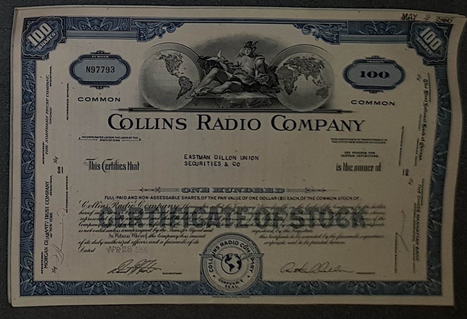 45 X Collins Radio Company 1960s 100 shares