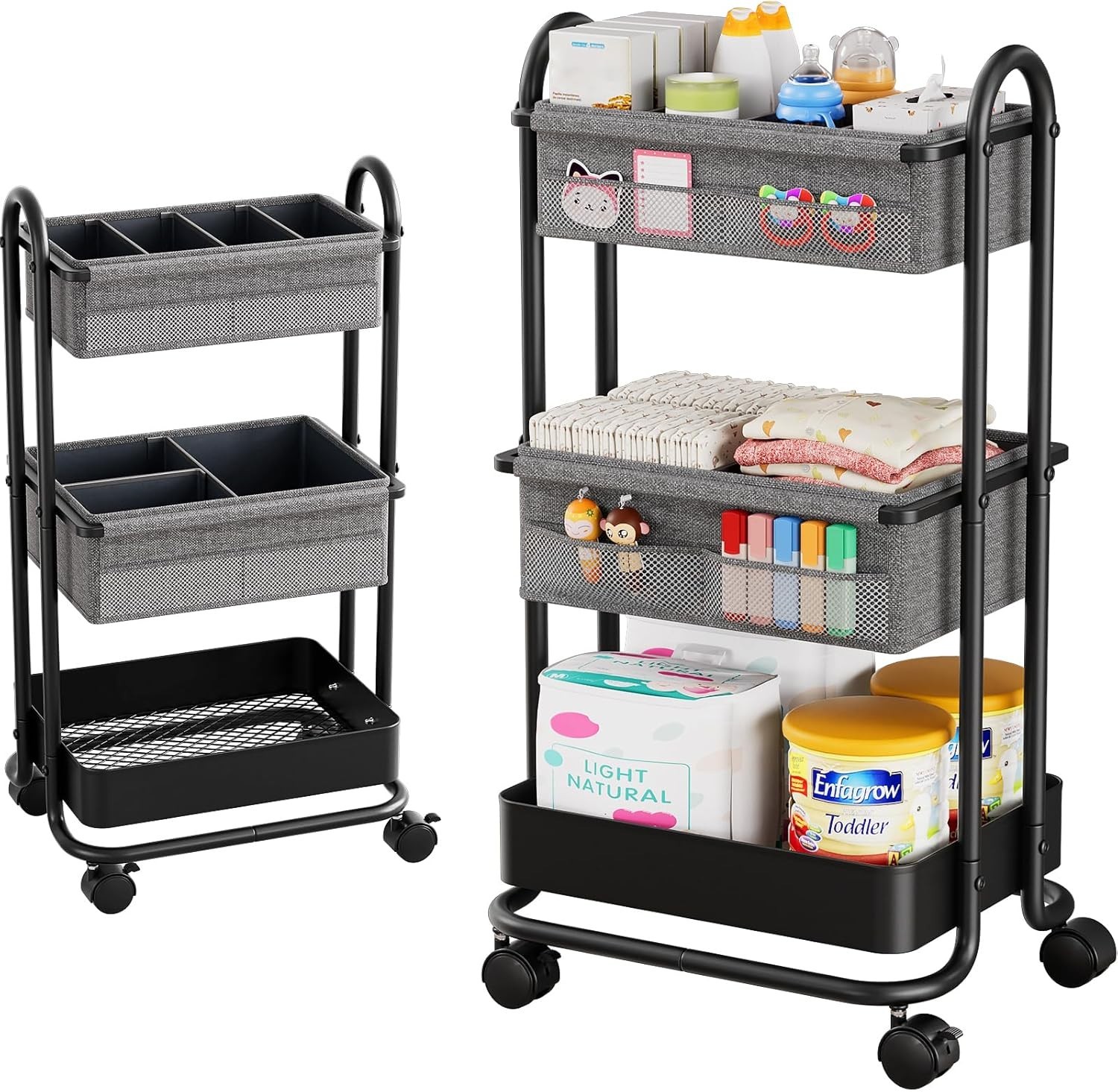 Versatile Baby Organizer Cart - 3-Tier with Wheels for Crafting & Nursery