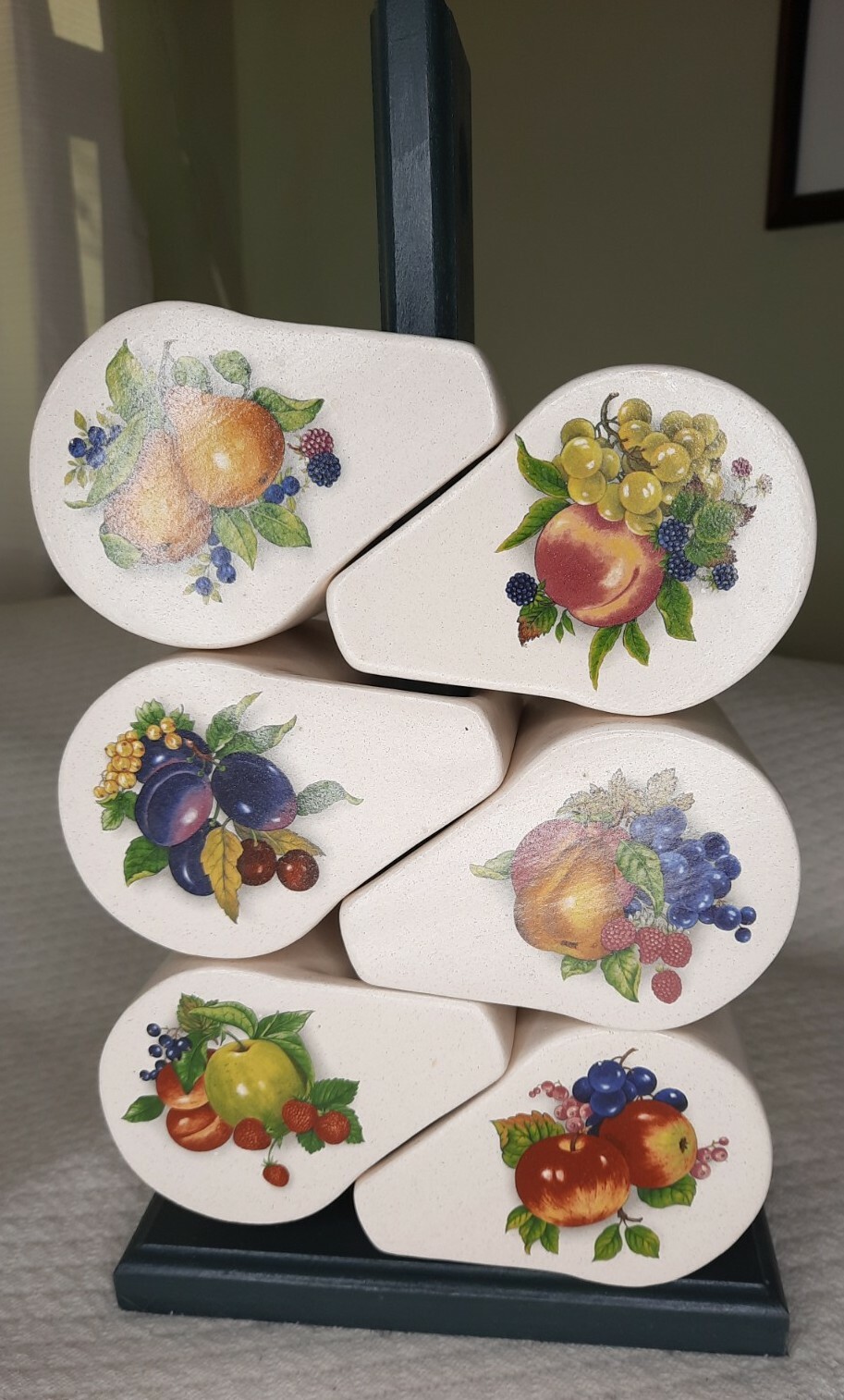 Vintage Fruit Coffee Tea Mugs Cups With Stackable Wooden Holder