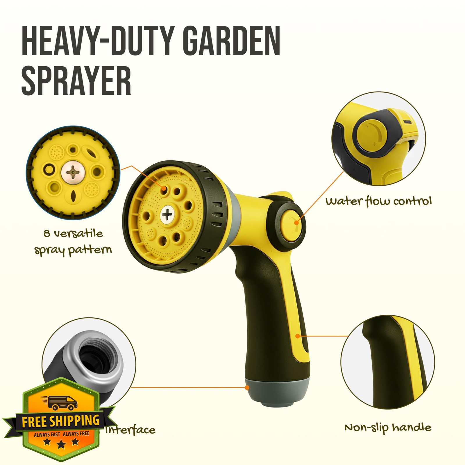 Garden Hose Nozzle 8-Pattern Sprayer Thumb Control Watering Tool Lawn Car
