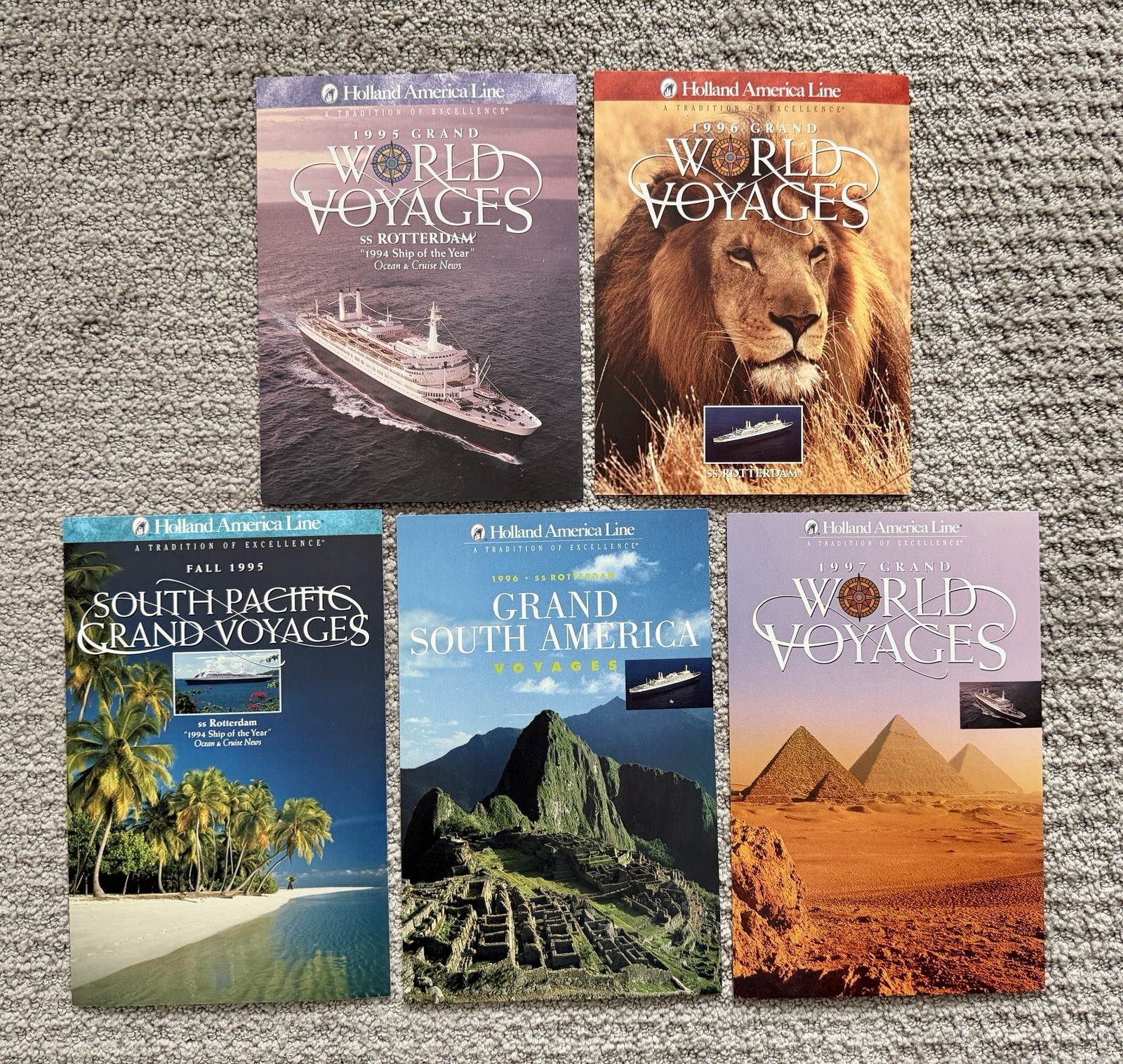 Set Of 5 Holland America Line 1990’s Grand Voyage 6”x9”  ss Rotterdam Postcards