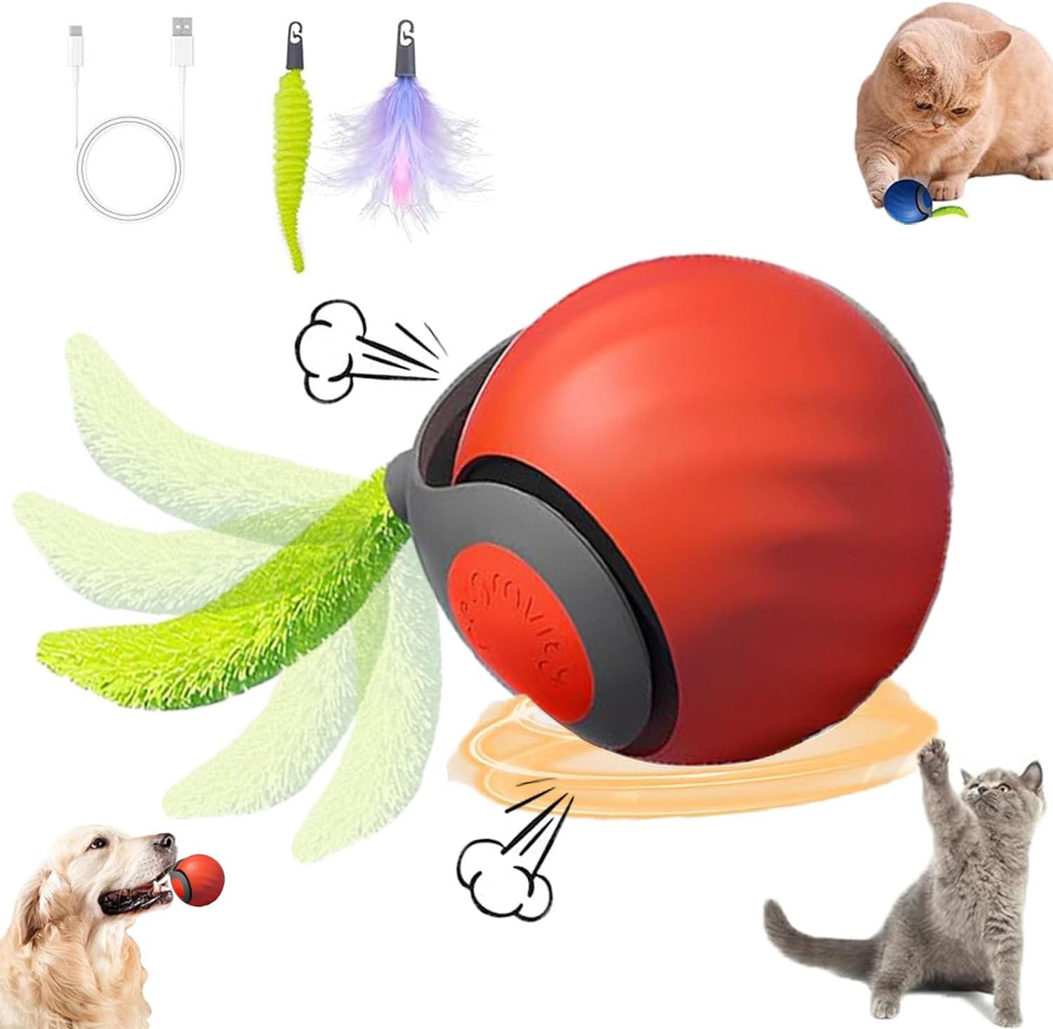  2X-Speedy Tail Interactive Cat Toys Ball Moving Cat Toy Automatic Rolling Ball