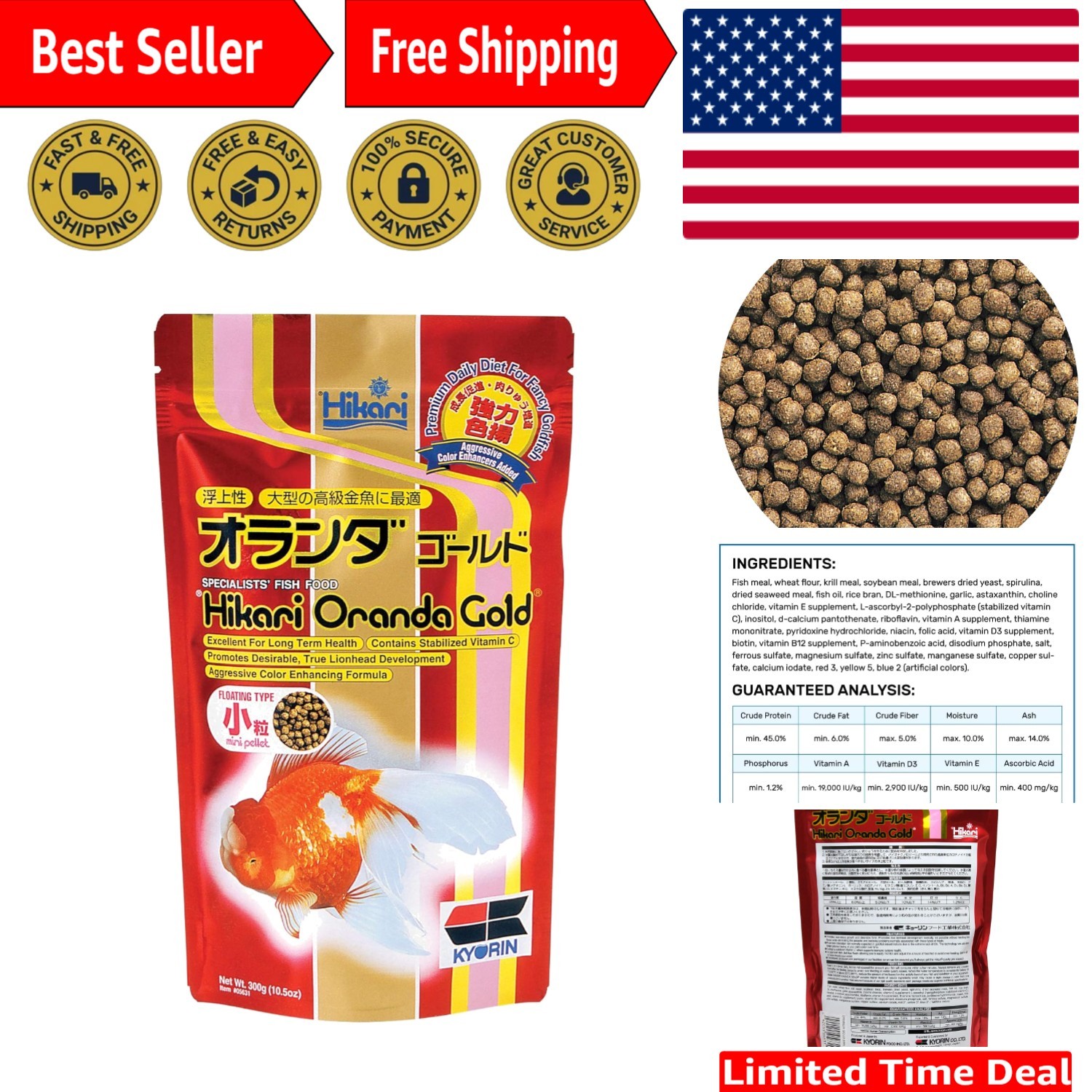 10.5-Ounce Oranda Gold Floating Pellets - Nutrient-Rich Fish Food for All Breeds