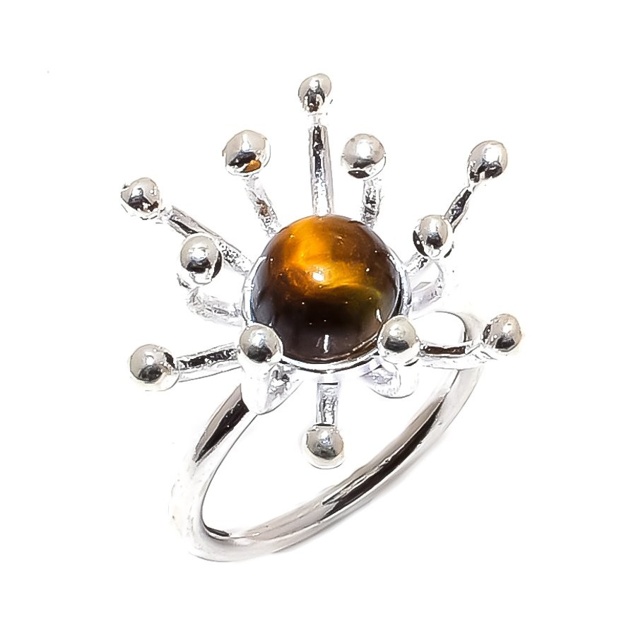 Natural Tiger's Eye Gemstone 925 Sterling Silver Ring Size 5.5 u928