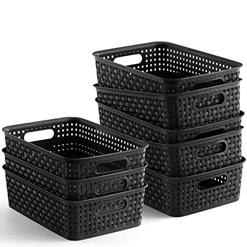[ 8 Pack ] Plastic Storage Baskets, Small Pantry Organization and Storage Black