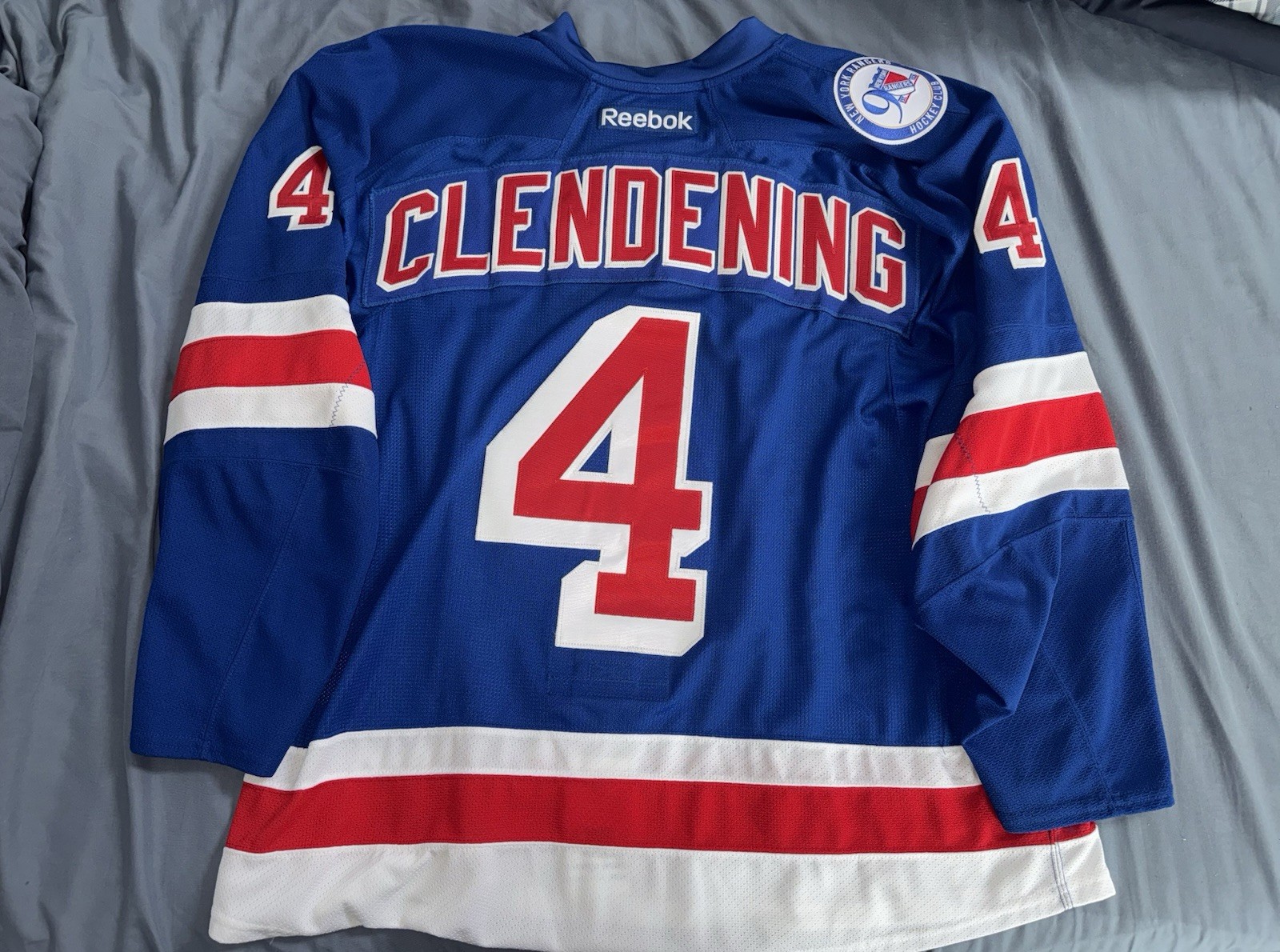 New York Rangers Game Used Home Opener Jersey Clendening 90th Patch 10/13/2016