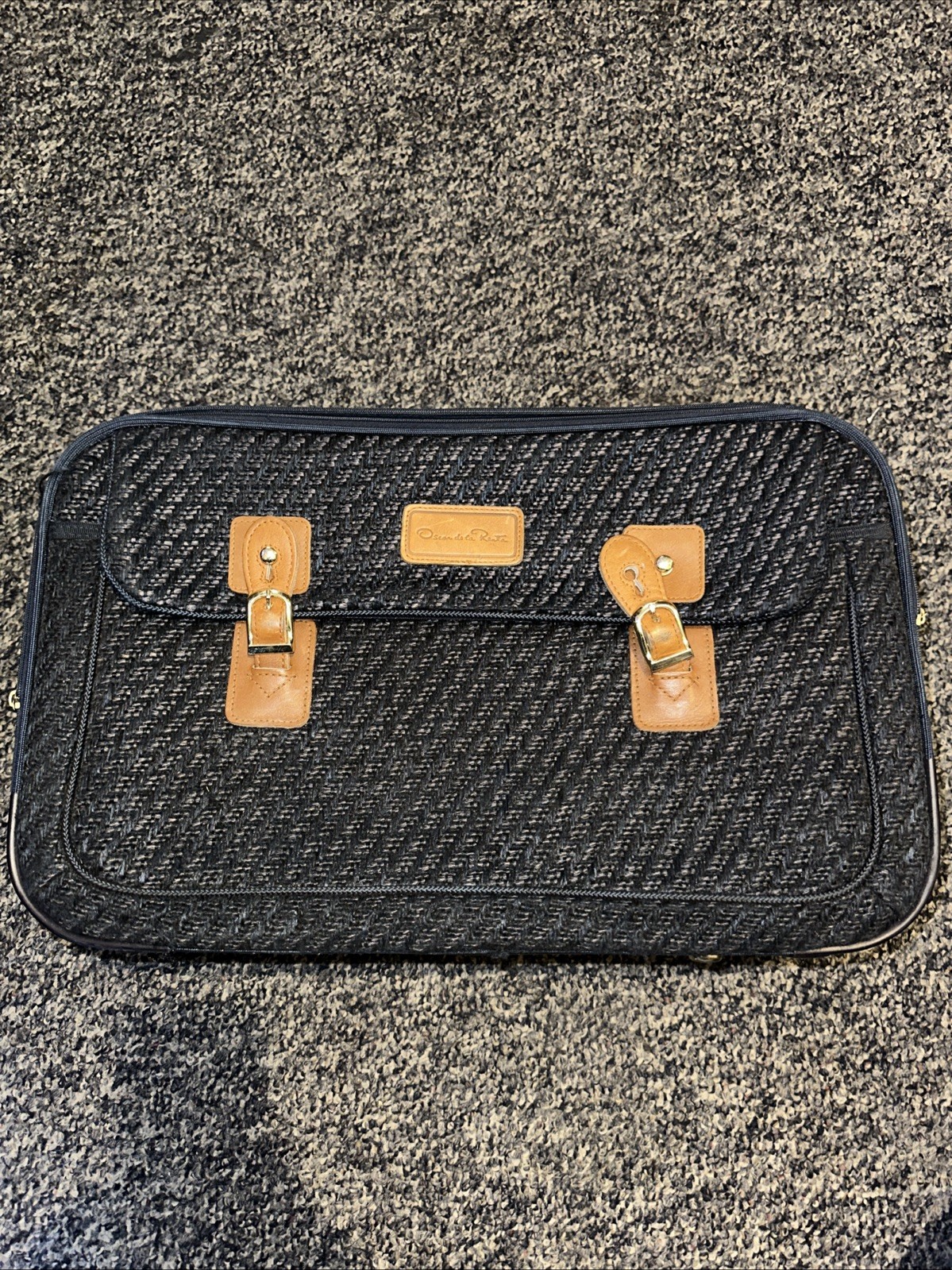 Oscar de la Renta Vintage Leather Trim Wool Tweed Retro Suitcase Luggage Quality