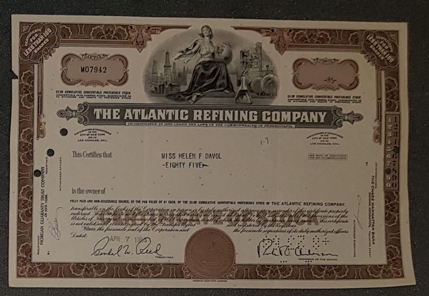 The Atlantic Refining Company 1965 85 Shares preference