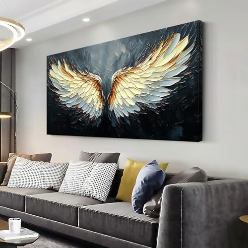 ZESTRILIA Angel Wings Wall Art for Girls 40"L x 20"W Gold Gray Angel Wings R861