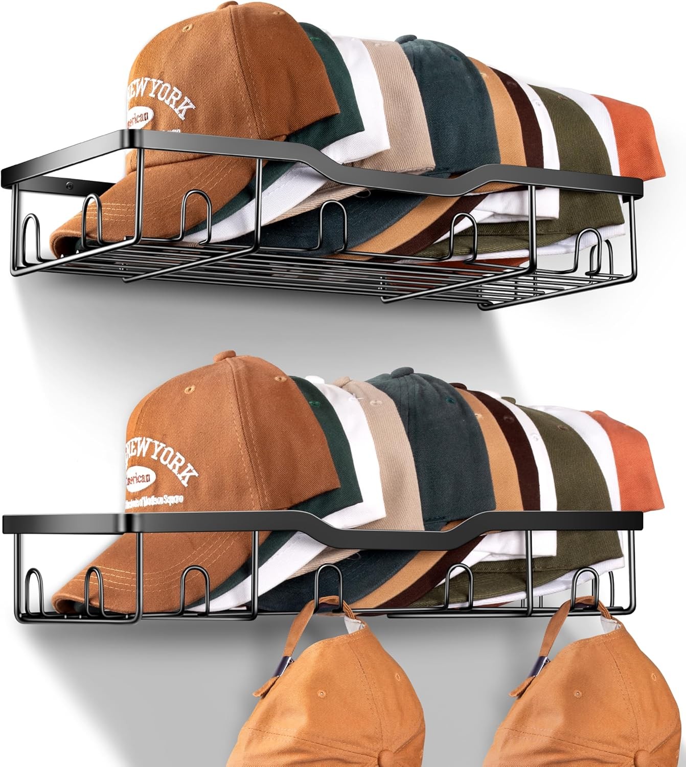 Metal Hat Racks for Baseball Caps Wall Hat Organizer Fit 48 Caps Holder, 2 Packs