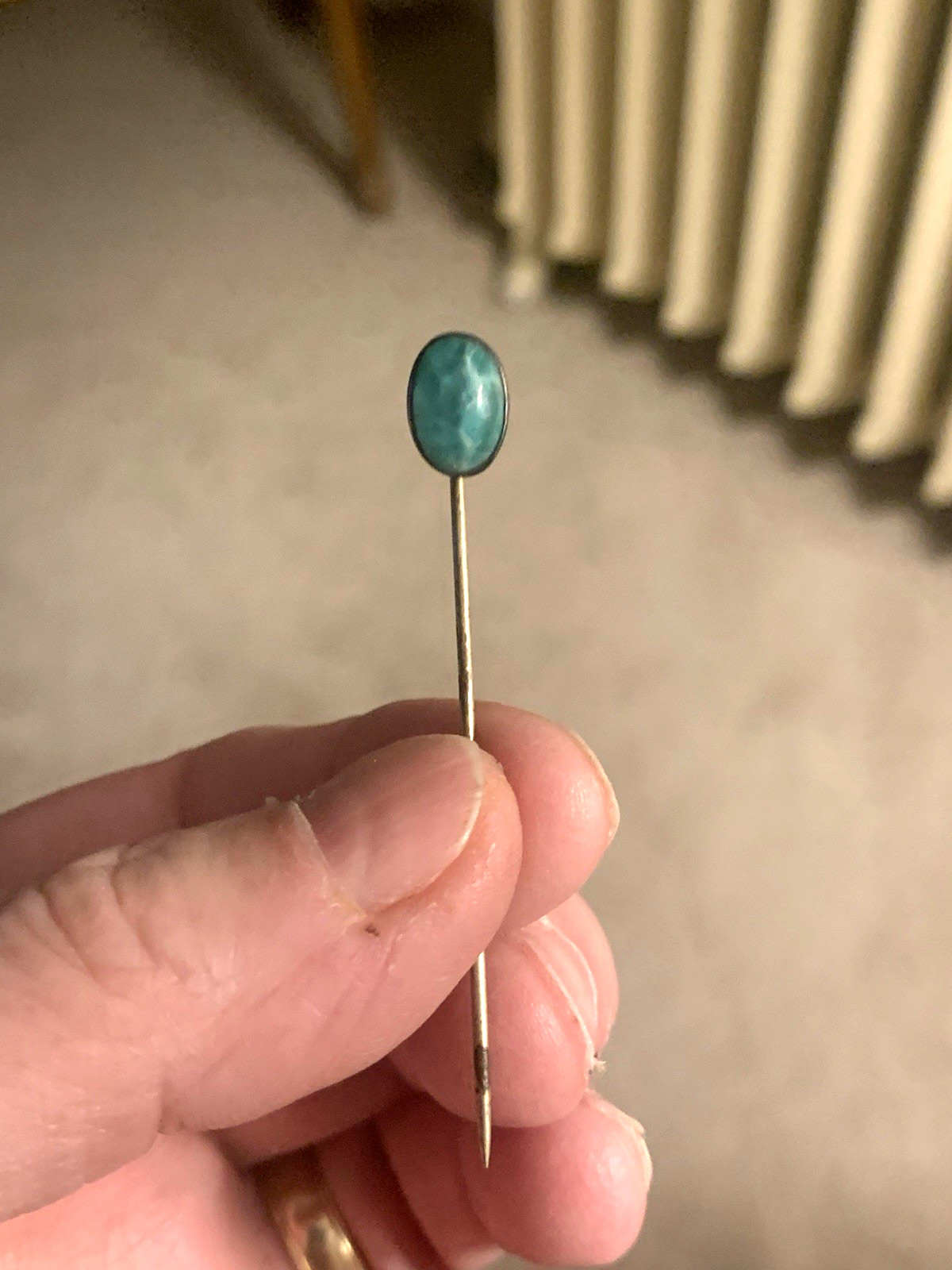 Antique Stick Pin Sterling Silver Jade 1920’s