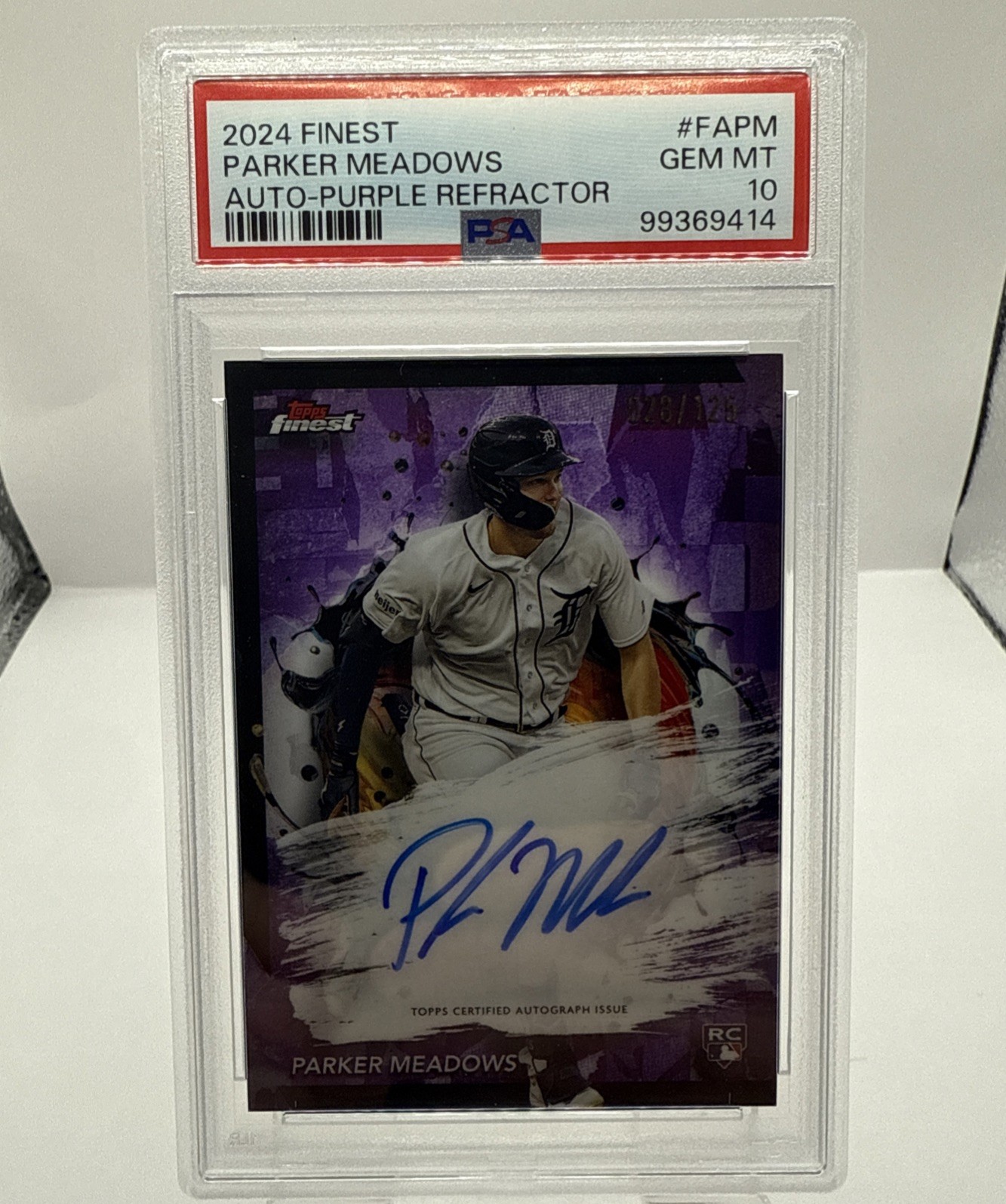 2024 Topps Finest - #FAPM Parker Meadows Purple Refractor Rookie Auto /75 PSA 10