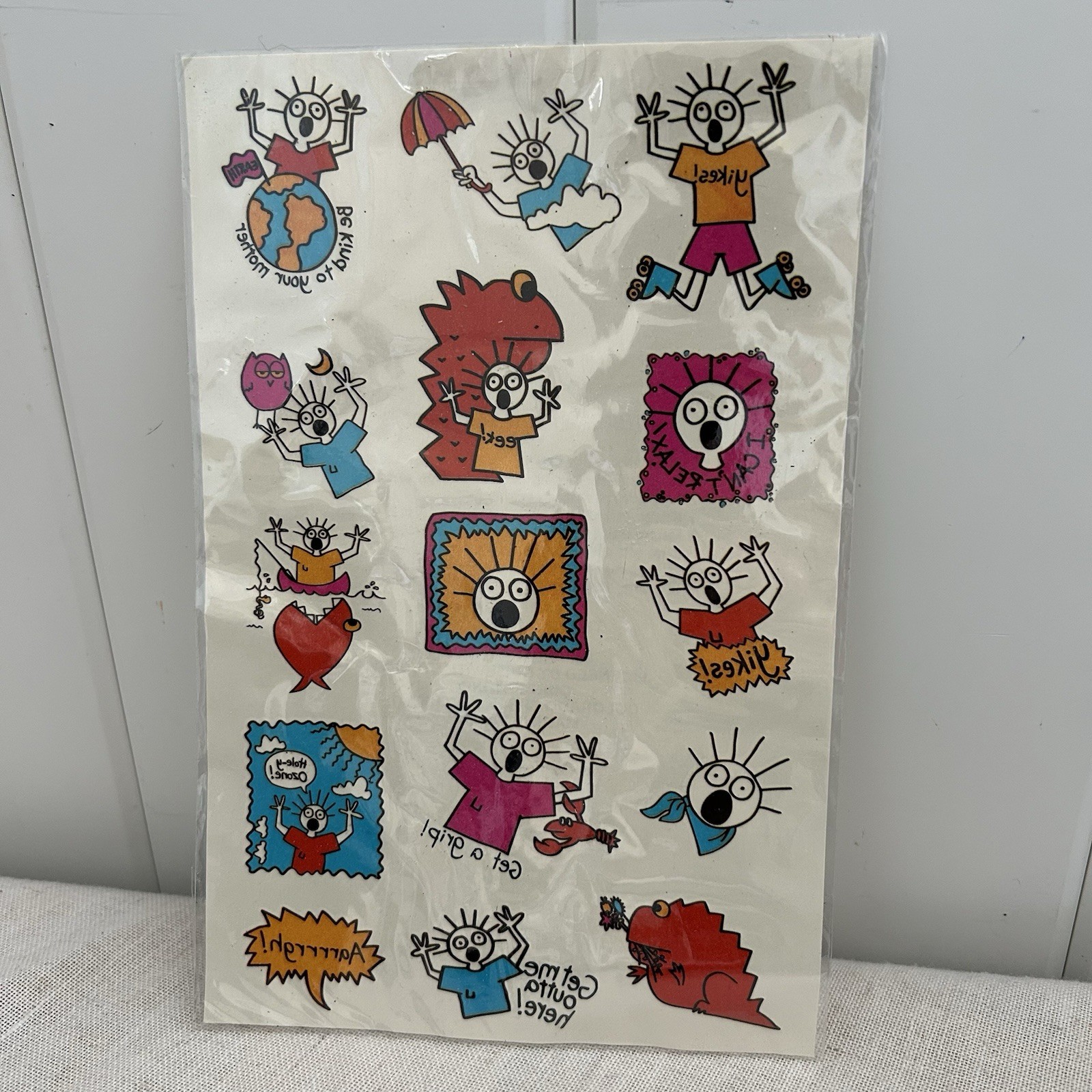 90s vintage temporary tattoos Scared Guy Katie K Freedman art by Current sheet