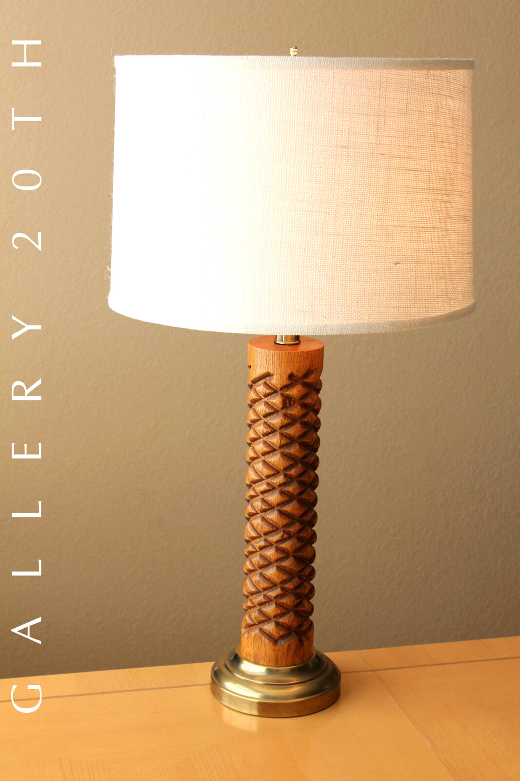 SUPERB! MID CENTURY DANISH WOOD TABLE LAMP! PINE PATTERN PAUL MCCOBB VTG 50S 60S