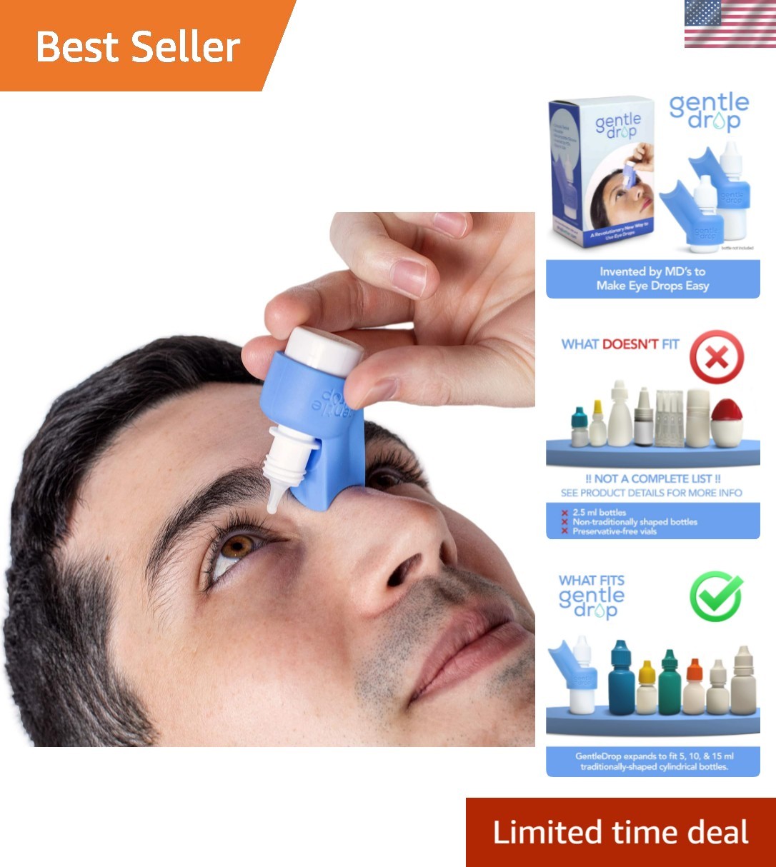 Eye Drop Guide | Reusable Silicone Aid to Help Aim Most Eyedrop Bottles | Bot...