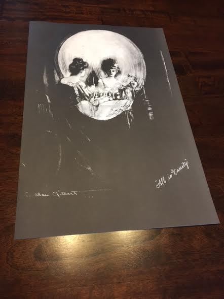 METAMORPHIC PRINT Litho ALL IS VANITY~LADY/SKULL~Double Image~Optical Illusion