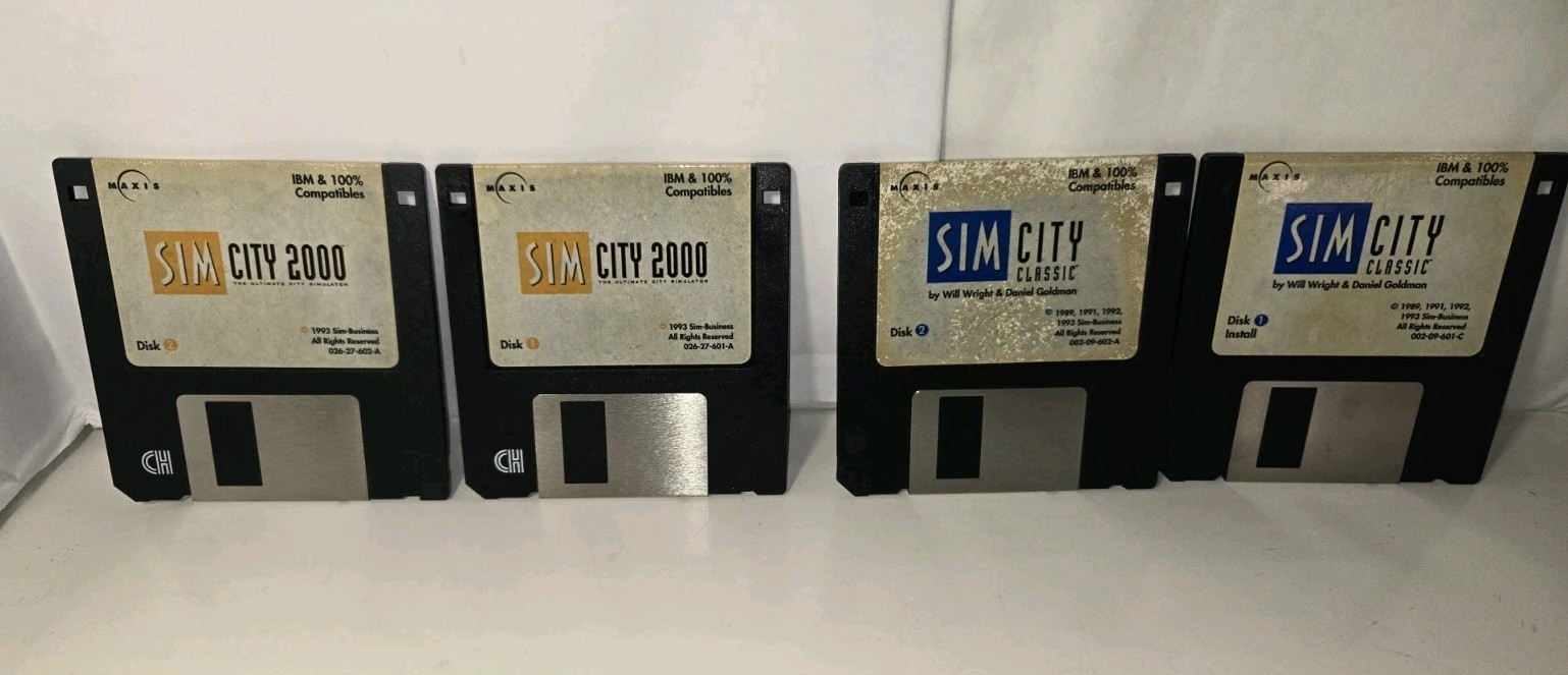 Sims City 2000 & Classic Wheel Of Fortune Solitaire Kiloblaster 3.5 Floppy Disk