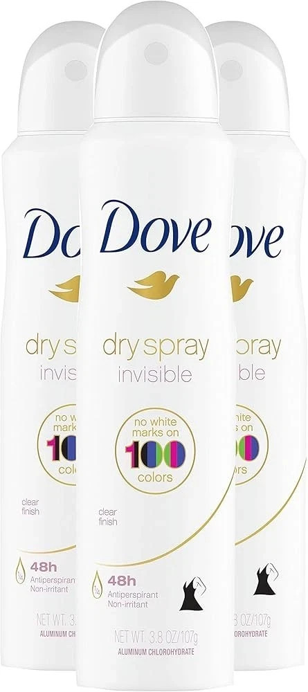 Dove Dry Spray Antiperspirant, Invisible Clean, 48 Hours Protection,150ml 3 Pack