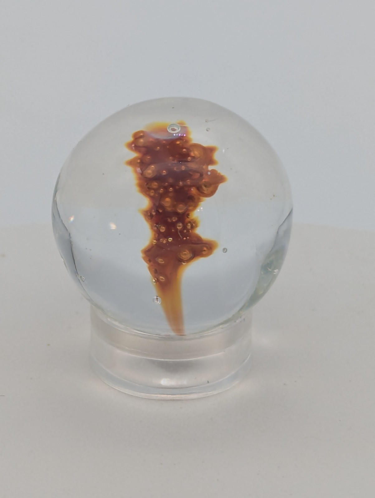 Handmade Glass Marble, Orange Fumed Copper Implosion Art 25mm Spacecore Science