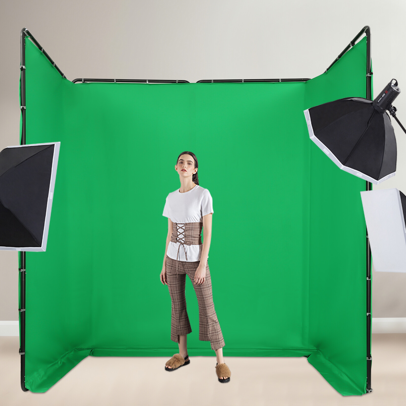13.12*7.87ft Photography Backdrop Stand Kit with Green Cloth For Photo Studio