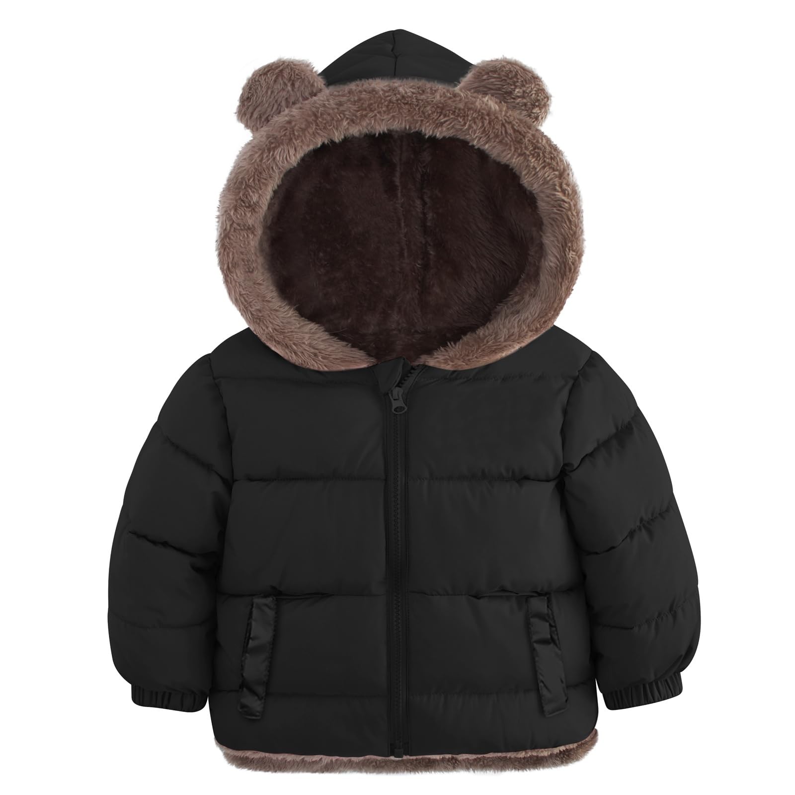Toddler Black Coat Size 6-12 Months Baby Boys Puffy Jacket with Bear Ear Warm...