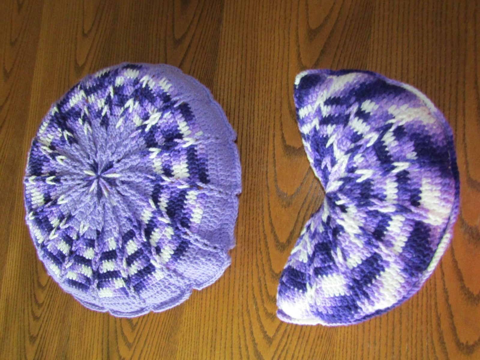 2 Decorative Pillows Hand Crochet Covers 1 Round 1 Crescent Shape