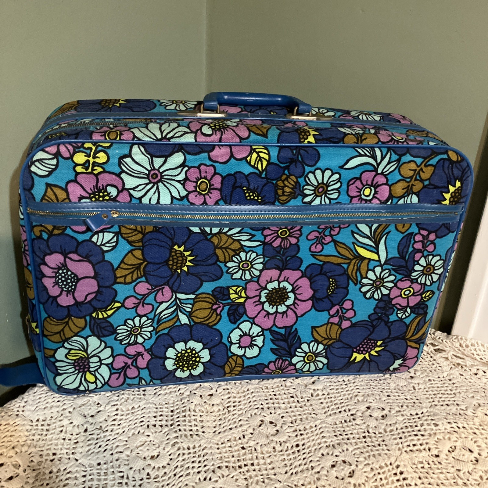 VTG Floral Suitcase 60's 70's Flower Travel Bag Case Retro Paisley Made in Japan