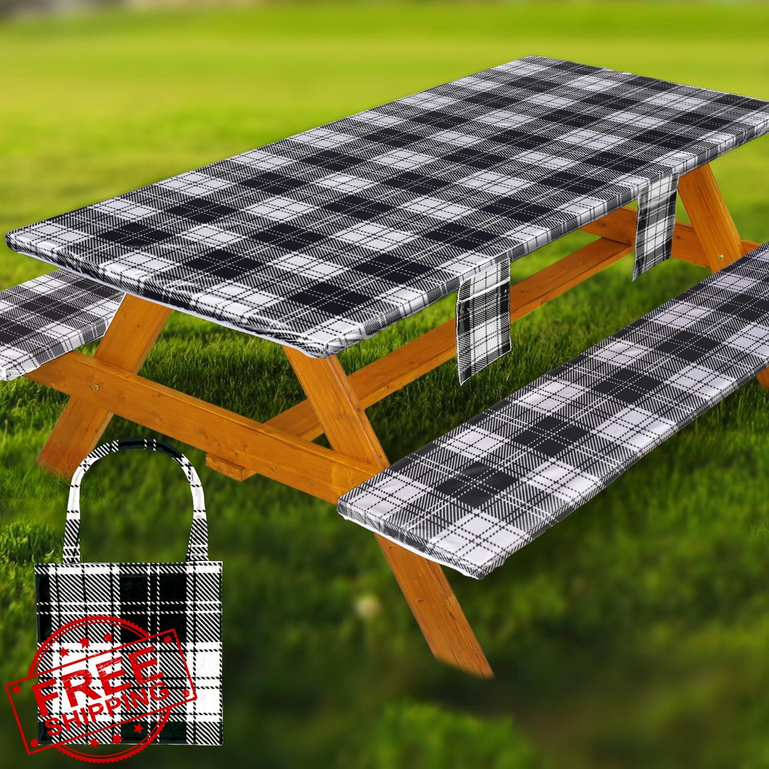 Fitted Picnic Table Cover 96in 8ft Waterproof Elastic Edges