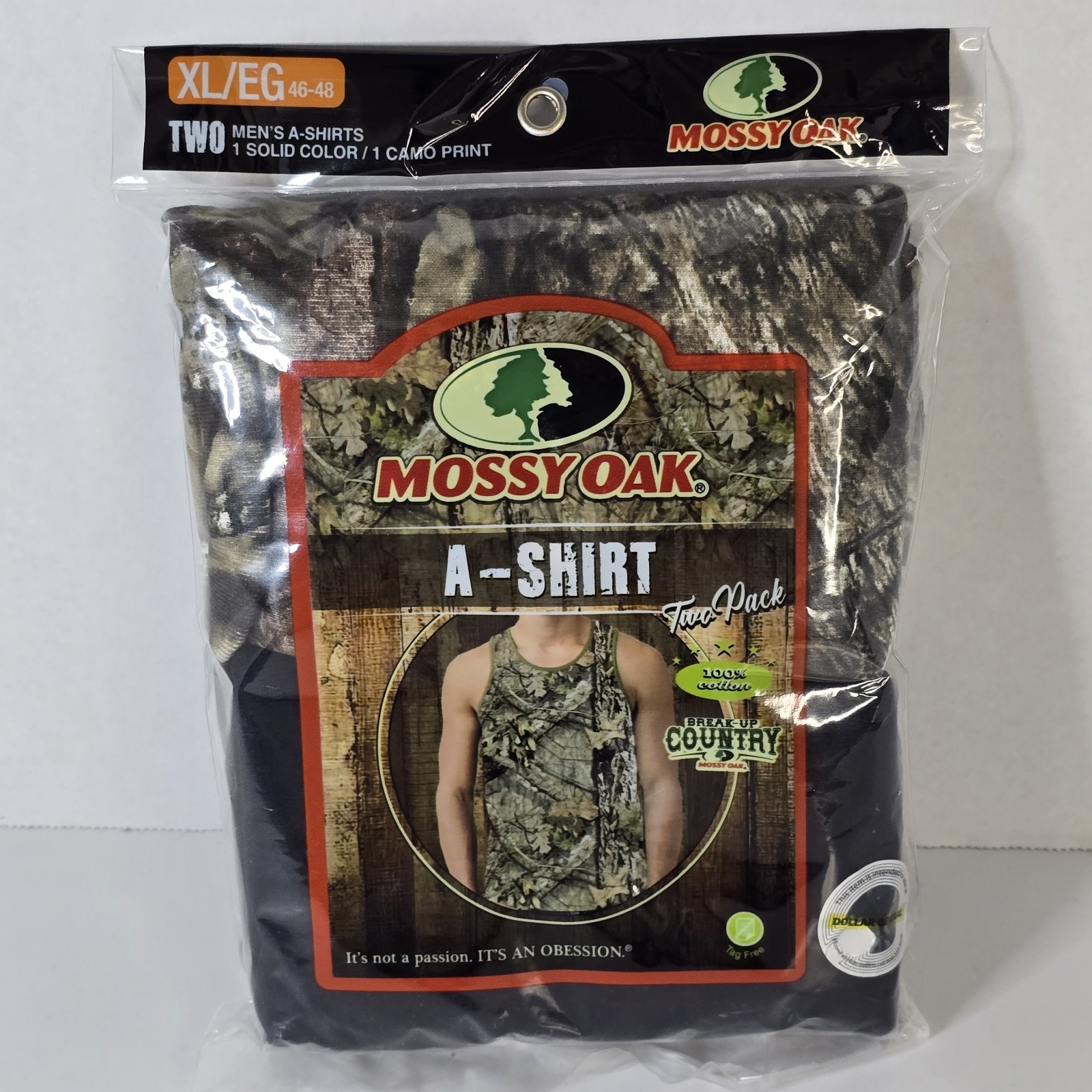 Mossy Oak A-Shirt 2-Pack Men's Size XL, Camo & Solid Black  Tank Top