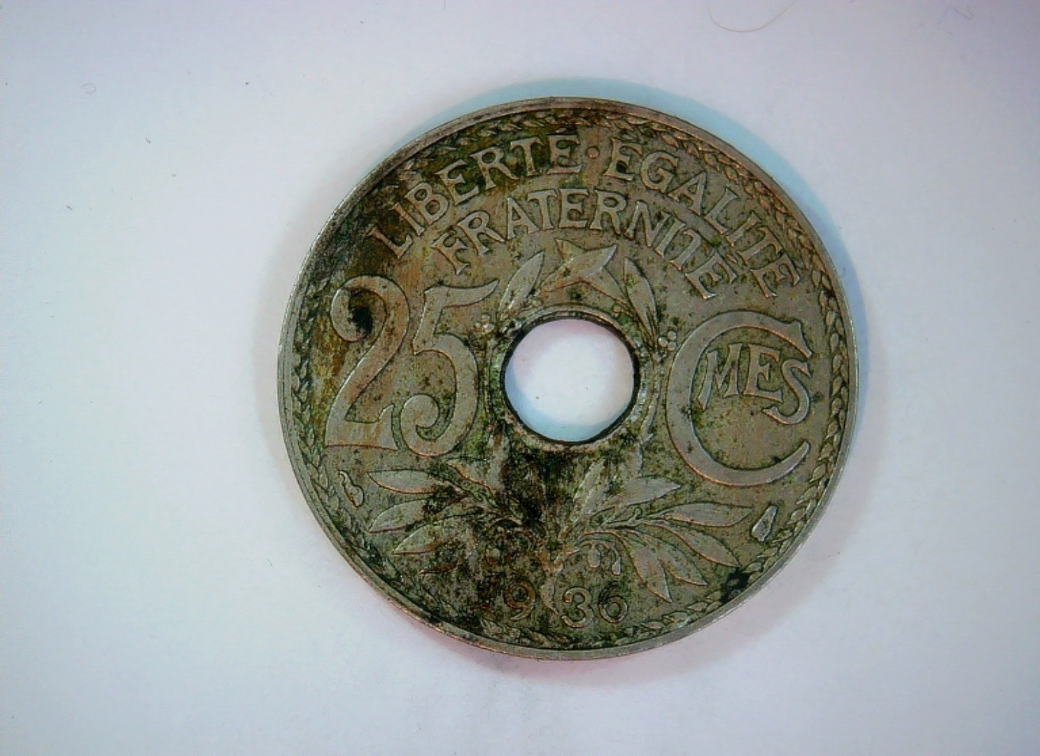 France 1936 25 Centimes French Third Republic (Lindauer) holed type Coin