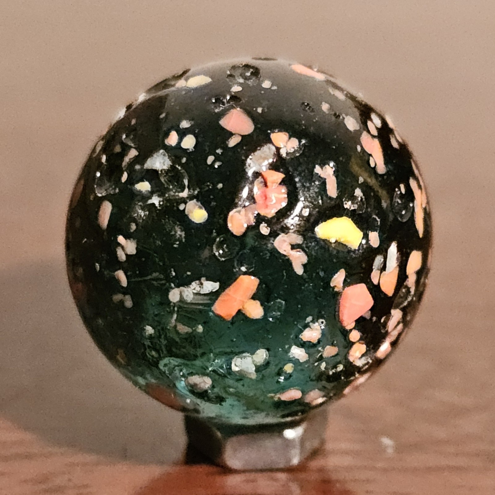 Vintage Vacor Multicolor Confetti Coke-Glass Green .906 Glass Shooter Marble