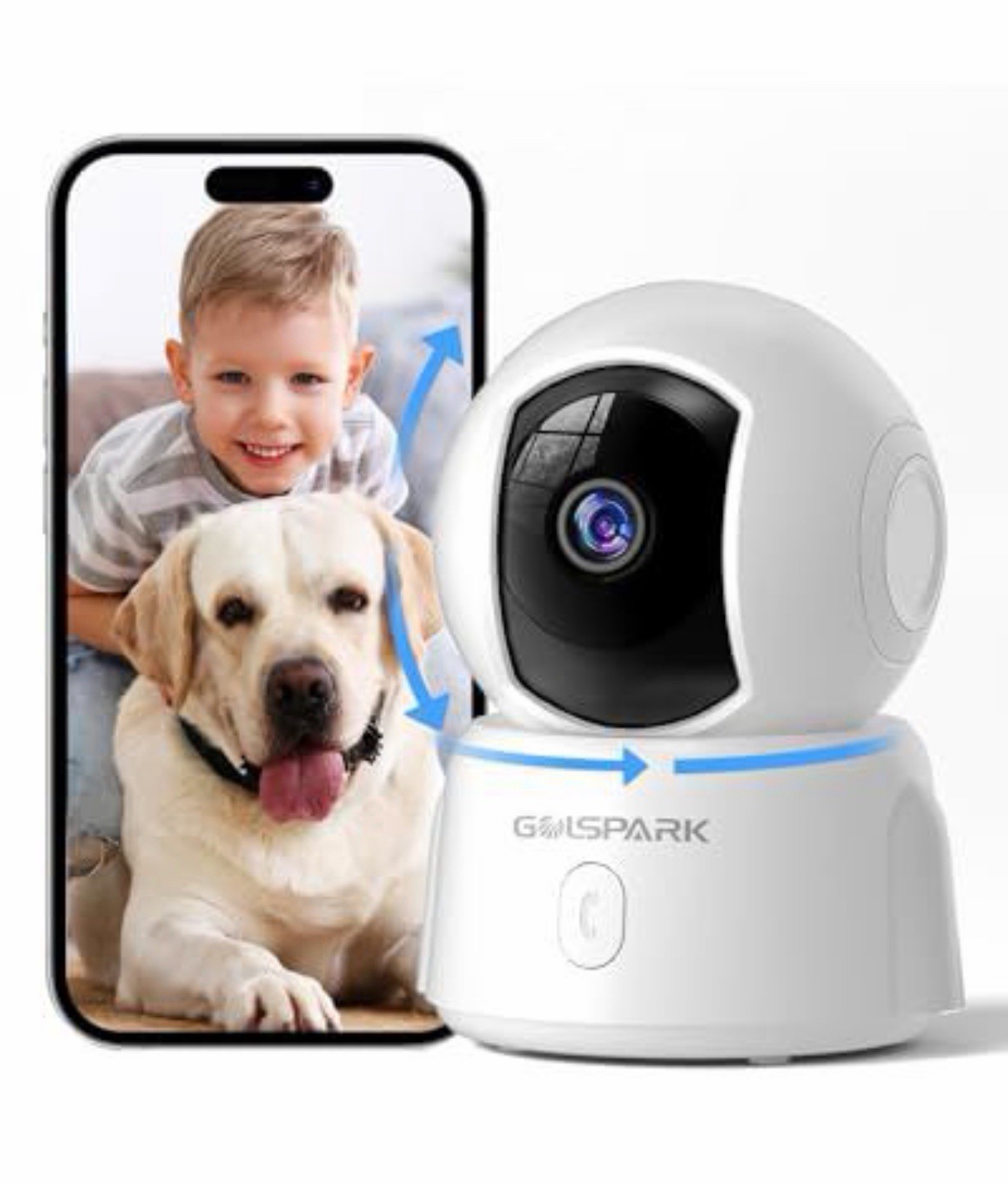 GoSpark Indoor 2K PTZ Pet Camera for Dog, Night Vision, AI Detection