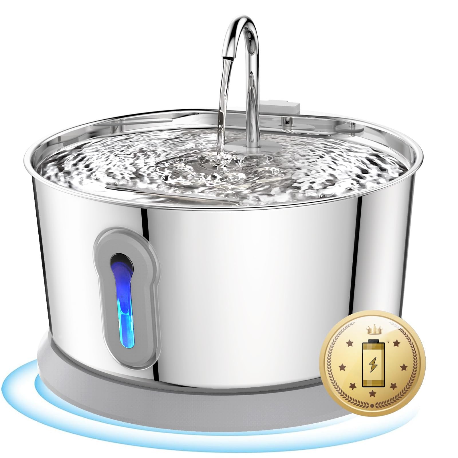 Wireless 4L 135oz Stainless Steel Cat Water Fountain - Battery Operated Pet Drin