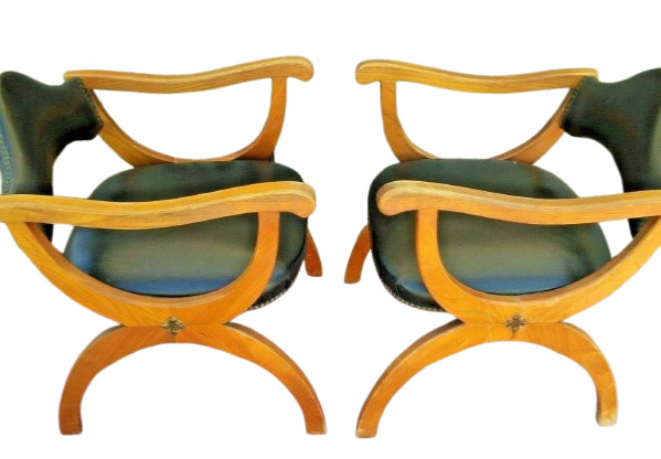 Mid Century Modern Vintage Butaque Chair Set Bentwood Wood Armchairs