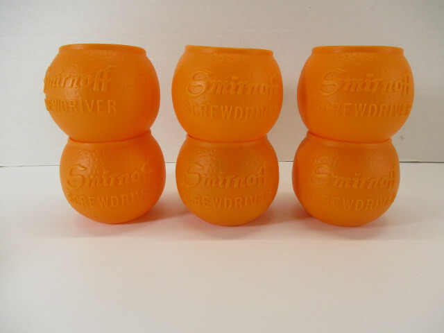 Smirnoff Screwdriver VINTAGE Set 6 Vodka Cocktail Cup Barware Orange Mid Century