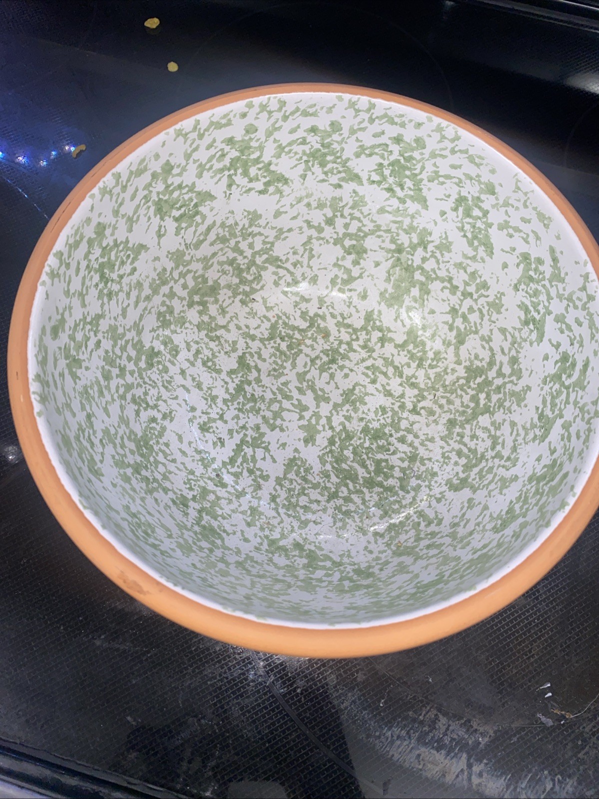 Green Speckled Clay Pottery Mixing Bowl