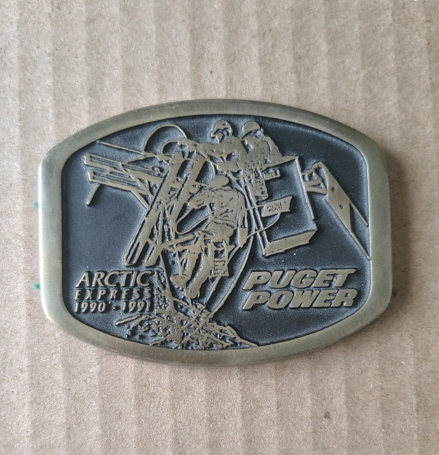 Linemen Solid Brass Belt Buckle Puget Power Arctic Express 1990-1991 PNW 