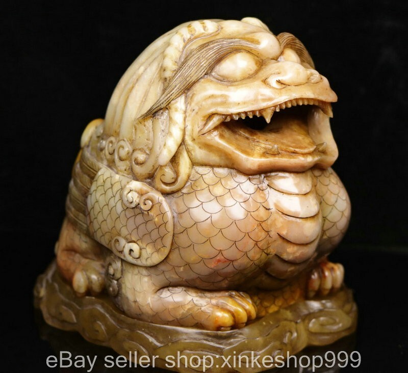 4.8" Chinese Natural Shoushan stone Carving Fengshui Lion beast incense burner