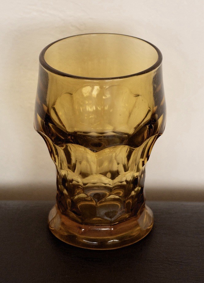 5” Vintage Amber Georgian Honeycomb Tumbler Viking Anchor Hocking