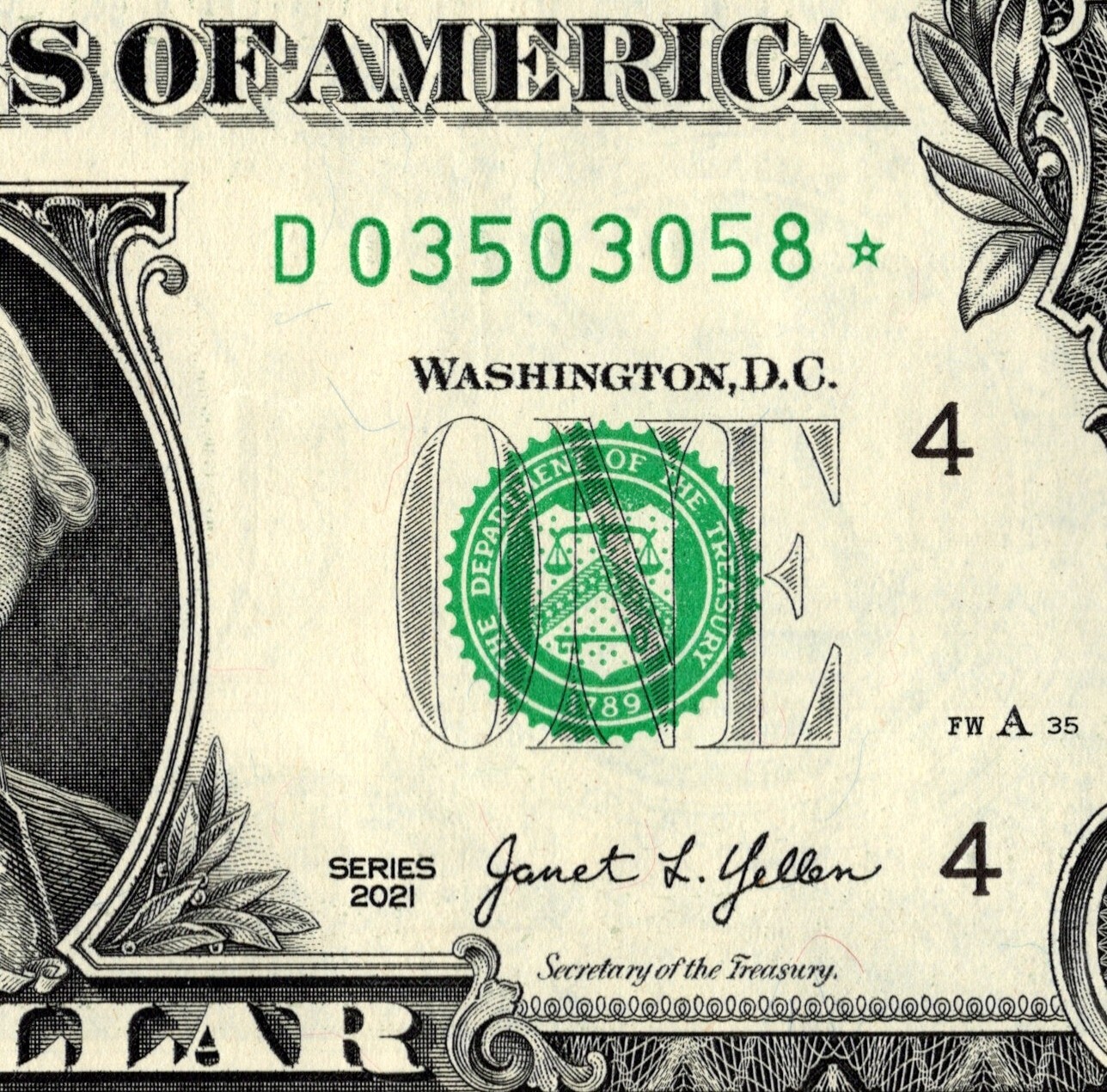 2021 D Star note Fancy Serial Number Regular Run