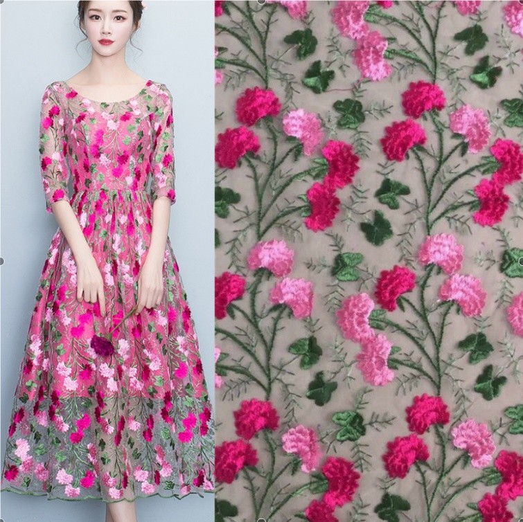 Plum Blossom Embroidery Floral Fabric Lace Mesh Wedding Bridal Dress By Yard